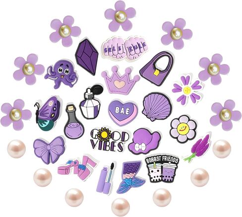 Cute Flower Shoe Charms for Girls, 34Pcs Pink Hippie PVC Shoe Decoration Charms for Clog Sandals, DIY Pearl Accessories for Party Favor in Saudi Arabia