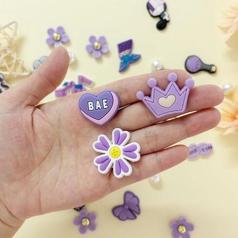 Cute Flower Shoe Charms for Girls, 34Pcs Pink Hippie PVC Shoe Decoration Charms for Clog Sandals, DIY Pearl Accessories for Party Favor in Saudi Arabia