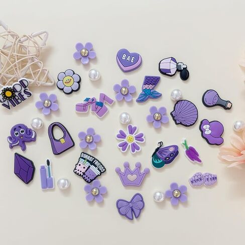Cute Flower Shoe Charms for Girls, 34Pcs Pink Hippie PVC Shoe Decoration Charms for Clog Sandals, DIY Pearl Accessories for Party Favor in Saudi Arabia