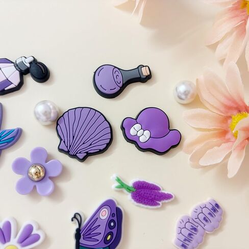 Cute Flower Shoe Charms for Girls, 34Pcs Pink Hippie PVC Shoe Decoration Charms for Clog Sandals, DIY Pearl Accessories for Party Favor in Saudi Arabia