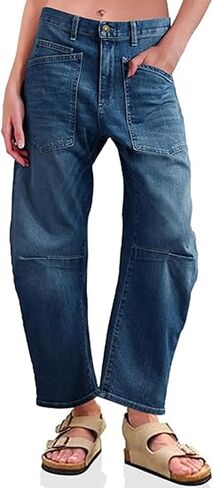 Kedera Women's Barrel Jeans Pants Straight Wide Leg Y2K Denim Pants Baggy Boyfriend Jeans with Pockets in Saudi Arabia