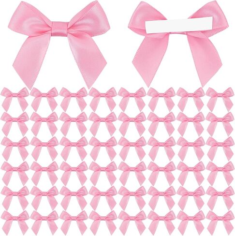 50 Pcs Premade Ribbon Bows Twist Tie Bows Baby Shower Bows Satin Ribbon Bows Self Adhesive Satin Bows for Gift Wrapping for Crafts Baby Shower Birthday Party Wedding Decorations in Kuwait