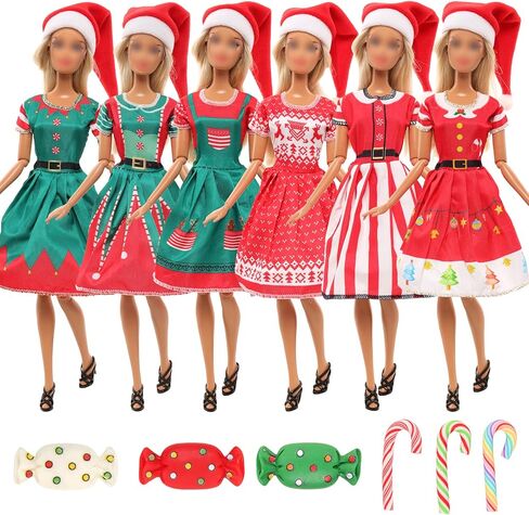 15 قطعة من ملابس وإكسسوارات دمية عيد الميلاد المصنوعة يدويًا، بما في ذلك 4 فساتين عيد الميلاد و4 قبعات عيد الميلاد و3 حلوى عيد الميلاد و4 عصي حلوى لدمية فتاة مقاس 11.5 بوصة in Kuwait