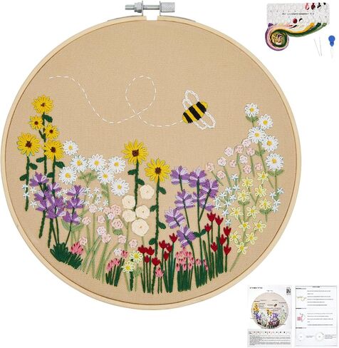 Crafmanoe Cute Sea Turtle Embroidery Kit for Beginners Adults, Hand Embroidery Needlepoint Starter Kits, Stamped Counted Cross Stitch Kits for Beginner Adults, Embroidery Hoop, Fabric & Video Tutorial in Saudi Arabia
