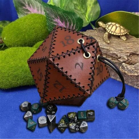 gofidin Leather D20 Dice Bag, Portable Pointed Dice Set Pouch Suitable for RPG Board Game Maze Themed Drawstring Pouch in Saudi Arabia