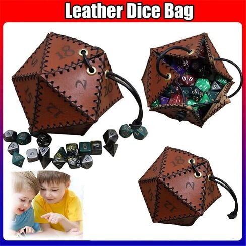 gofidin Leather D20 Dice Bag, Portable Pointed Dice Set Pouch Suitable for RPG Board Game Maze Themed Drawstring Pouch in Saudi Arabia
