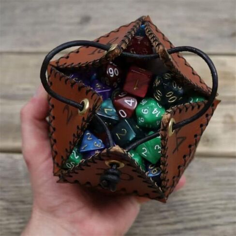gofidin Leather D20 Dice Bag, Portable Pointed Dice Set Pouch Suitable for RPG Board Game Maze Themed Drawstring Pouch in Saudi Arabia