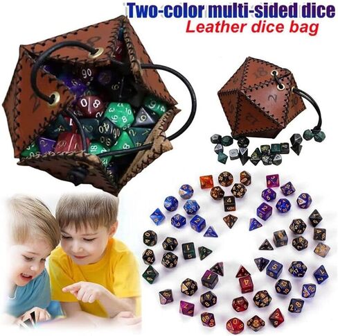 gofidin Leather D20 Dice Bag, Portable Pointed Dice Set Pouch Suitable for RPG Board Game Maze Themed Drawstring Pouch in Saudi Arabia