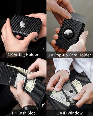 AirTag Wallet Men,Smart Wallet with Airtag holder,RFID Blocking,Pop Up Card Holder,9-14 Card Capacity | ID Window | Cash Slot(Airtag not included) in Saudi Arabia