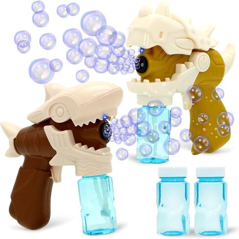 JOYIN 2 Bubble Gun for Kids, Automatic Dinosaur Bubble Blower Toys with 2 Bubble Solution, Fun Summer Outdoor Party Gift for 4 5 6 7 8+ Years Old Toddlers Boys Girls in Saudi Arabia