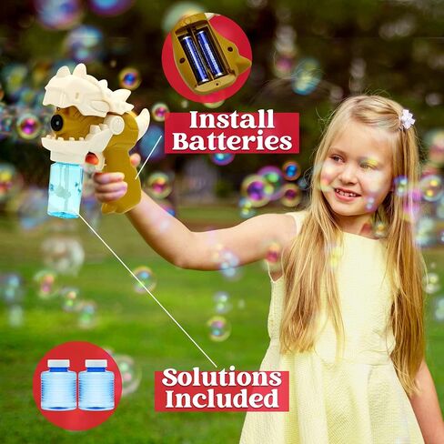 JOYIN 2 Bubble Gun for Kids, Automatic Dinosaur Bubble Blower Toys with 2 Bubble Solution, Fun Summer Outdoor Party Gift for 4 5 6 7 8+ Years Old Toddlers Boys Girls in Saudi Arabia