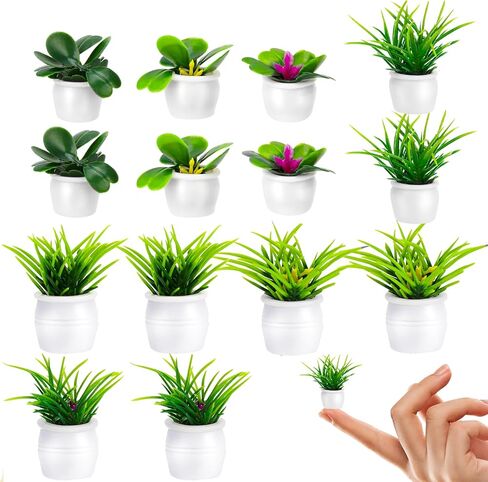 Miniature Plants, 14 Pcs Mini Potted Plant Tiny Fake Resin Greenery Ornament Bonsai Flower Model Accessories for Home Bedroom Dollhouse Garden Holiday Decorations in Saudi Arabia