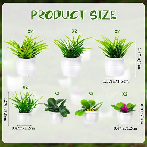 Miniature Plants, 14 Pcs Mini Potted Plant Tiny Fake Resin Greenery Ornament Bonsai Flower Model Accessories for Home Bedroom Dollhouse Garden Holiday Decorations in Saudi Arabia