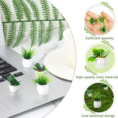Miniature Plants, 14 Pcs Mini Potted Plant Tiny Fake Resin Greenery Ornament Bonsai Flower Model Accessories for Home Bedroom Dollhouse Garden Holiday Decorations in Saudi Arabia