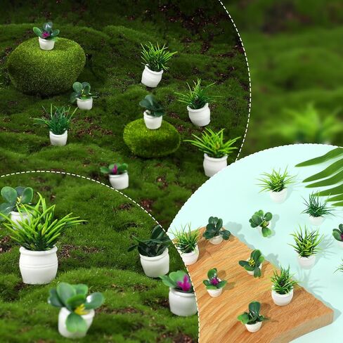 Miniature Plants, 14 Pcs Mini Potted Plant Tiny Fake Resin Greenery Ornament Bonsai Flower Model Accessories for Home Bedroom Dollhouse Garden Holiday Decorations in Saudi Arabia