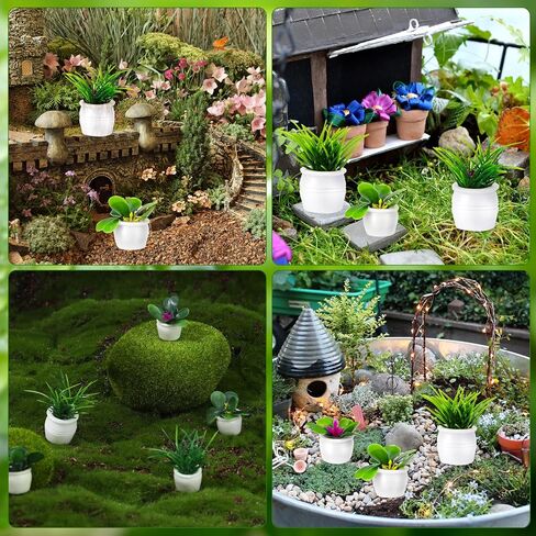 Miniature Plants, 14 Pcs Mini Potted Plant Tiny Fake Resin Greenery Ornament Bonsai Flower Model Accessories for Home Bedroom Dollhouse Garden Holiday Decorations in Saudi Arabia
