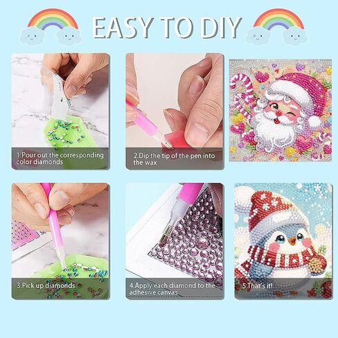 Ammklfh 5D الماس مجموعات الفن للأطفال، 4 قطع عيد الميلاد للأطفال DIY الماس جوهرة كبيرة الفن، أطفال فسيفساء الماس مجموعات الفن الحرف اليدوية للأطفال الذين تتراوح أعمارهم بين 4-8-10-12 الأطفال للهدايا 6x6 بوصة in Saudi Arabia