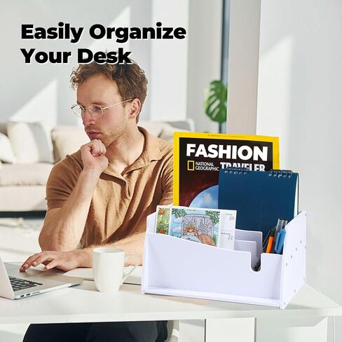 فارز رسائل منظم البريد للعداد، حامل منظم ملفات سطح المكتب، منظم ملحقات مكتب كونترتوب لمجلد ورق الرسائل، منظم مكتب خشبي أبيض in Saudi Arabia