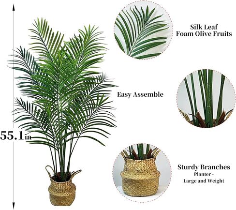 4.6FT Artificial Palm Plant - Tall Fake Tree with Natural Wood Trunk and Realistic Leaves, Perfect for Home, Office, Living Room, Indoor & Outdoor Decor, Housewarming Gift in Saudi Arabia
