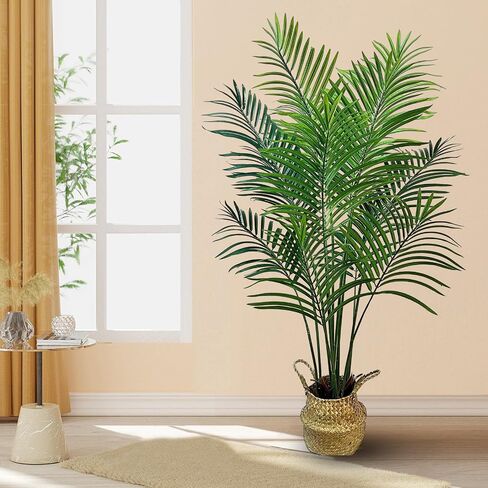 4.6FT Artificial Palm Plant - Tall Fake Tree with Natural Wood Trunk and Realistic Leaves, Perfect for Home, Office, Living Room, Indoor & Outdoor Decor, Housewarming Gift in Saudi Arabia