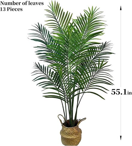 4.6FT Artificial Palm Plant - Tall Fake Tree with Natural Wood Trunk and Realistic Leaves, Perfect for Home, Office, Living Room, Indoor & Outdoor Decor, Housewarming Gift in Saudi Arabia