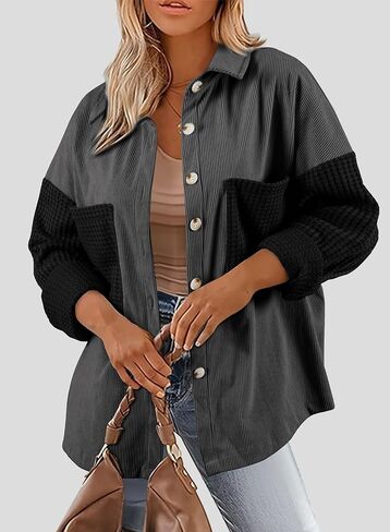 Astylish المرأة 2024 سروال قصير شاكيت اللون كتلة الهراء جاكيتات عادية كم طويل زر أسفل القمصان معطف in Kuwait