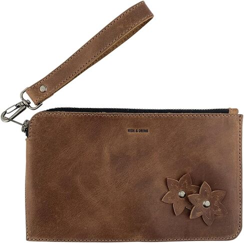 Hide & Drink, Flowered Clutch Handmade from Full Grain Leather - Bourbon Brown in Saudi Arabia