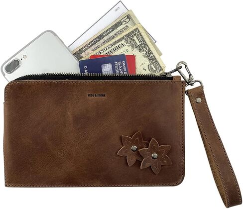 Hide & Drink, Flowered Clutch Handmade from Full Grain Leather - Bourbon Brown in Saudi Arabia