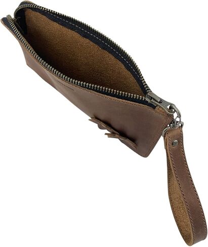 Hide & Drink, Flowered Clutch Handmade from Full Grain Leather - Bourbon Brown in Saudi Arabia