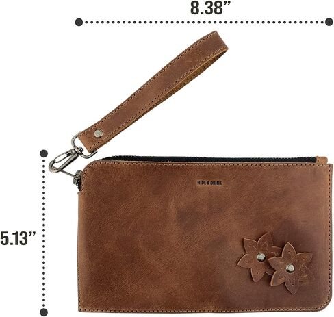 Hide & Drink, Flowered Clutch Handmade from Full Grain Leather - Bourbon Brown in Saudi Arabia