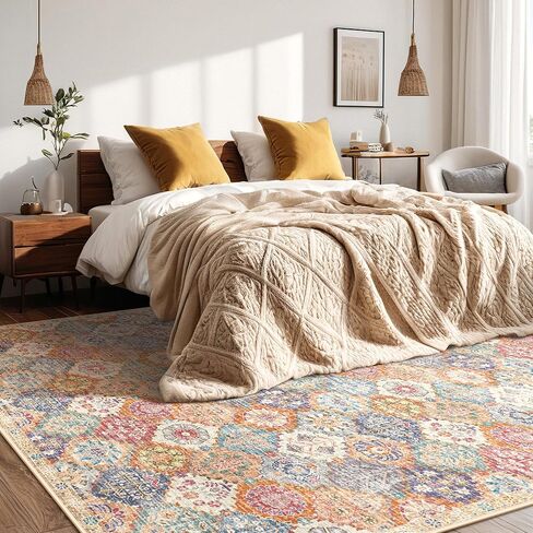 سجاد منطقة Kokia المغربي مقاس 8 × 10، سجادة شرقية لغرفة المعيشة، سجاد هوبو غير قابل للانزلاق وقابل للغسل وغير قابل للتساقط لغرفة النوم وغرفة الطعام زيتوني 8 × 10 in Kuwait