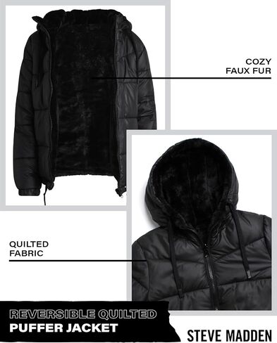Steve Madden Womens Winter Jacket - Heavyweight Reversible Quilted Parka Puffer Coat Faux Fur Lined Jackets for Women in Kuwait