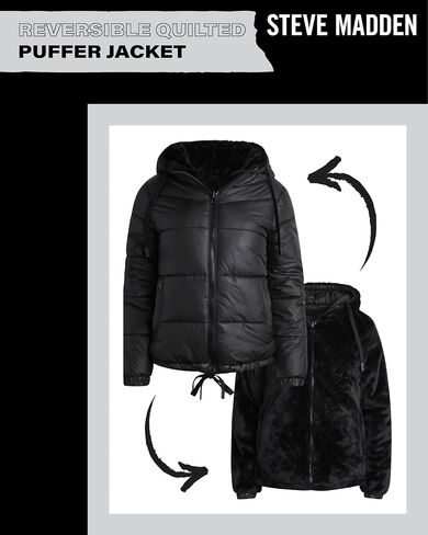 Steve Madden Womens Winter Jacket - Heavyweight Reversible Quilted Parka Puffer Coat Faux Fur Lined Jackets for Women in Kuwait