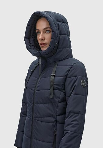 معطف شتوي دافئ من ماريكو للنساء | سترة مبطنة بغطاء للرأس | عزل نباتي | طول الفخذ | ناتسوكو السادس عشر XS-3XL in Kuwait