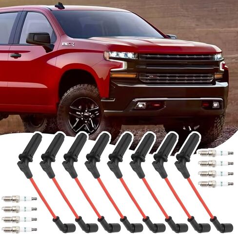 Spark Plugs and Wires of 8 Spark Plug 41-962 + Spark Plug Wires 9748HH Iridium Spark Plugs with Spark Plug Wires for 5.3 6.0L 6.2L Escalade, Silverado Suburban Tahoe Sierra Yukon, Replaces 41962 in Saudi Arabia