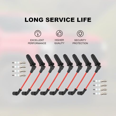Spark Plugs and Wires of 8 Spark Plug 41-962 + Spark Plug Wires 9748HH Iridium Spark Plugs with Spark Plug Wires for 5.3 6.0L 6.2L Escalade, Silverado Suburban Tahoe Sierra Yukon, Replaces 41962 in Saudi Arabia
