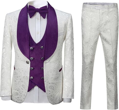 Men's Paisley Jacquard Tuxedo, One Button Shawl Lapel 3 Piece Suit in Kuwait