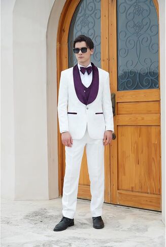 Men's Paisley Jacquard Tuxedo, One Button Shawl Lapel 3 Piece Suit in Kuwait