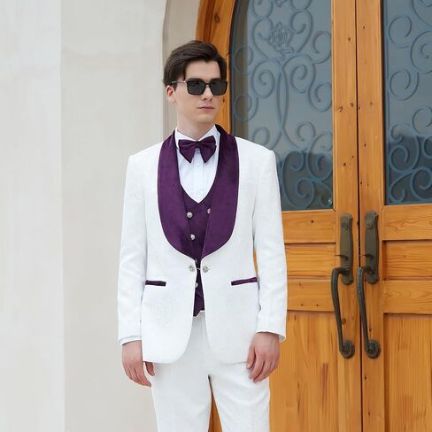 Men's Paisley Jacquard Tuxedo, One Button Shawl Lapel 3 Piece Suit in Kuwait