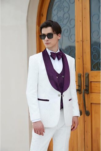 Men's Paisley Jacquard Tuxedo, One Button Shawl Lapel 3 Piece Suit in Kuwait
