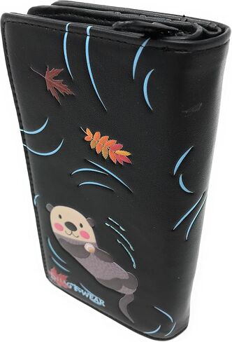 Shag Wear Otter محفظة كبيرة على شكل حيوان للنساء والفتيات المراهقات من الجلد الصناعي النباتي باللون الأسود مقاس 7 بوصة in Kuwait