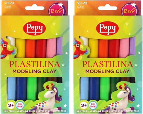 Pepy Plastilina Reusable and Non-Drying Modeling Clay; Box of 12-Color Sticks, 0.8 Ounce Each, Perfect for Arts and Crafts Projects in Kuwait