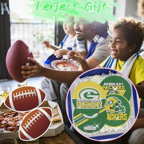 YOKUSHI 8 PCS Football Diamond Art Painting Coasters Kit for Adults Kids Supplies, Rugby Craft DIY Coaster Kits with Holder Cork Base (Red) in Saudi Arabia