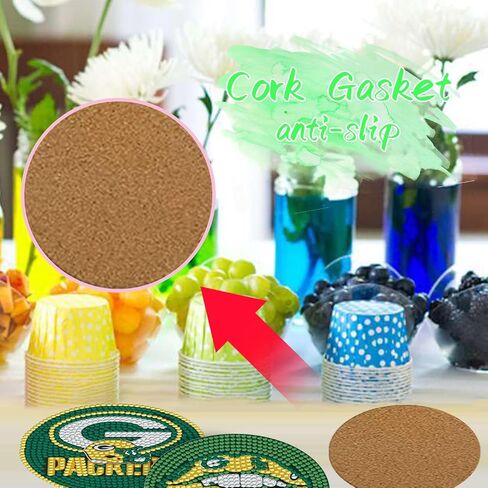 YOKUSHI 8 PCS Football Diamond Art Painting Coasters Kit for Adults Kids Supplies, Rugby Craft DIY Coaster Kits with Holder Cork Base (Red) in Saudi Arabia