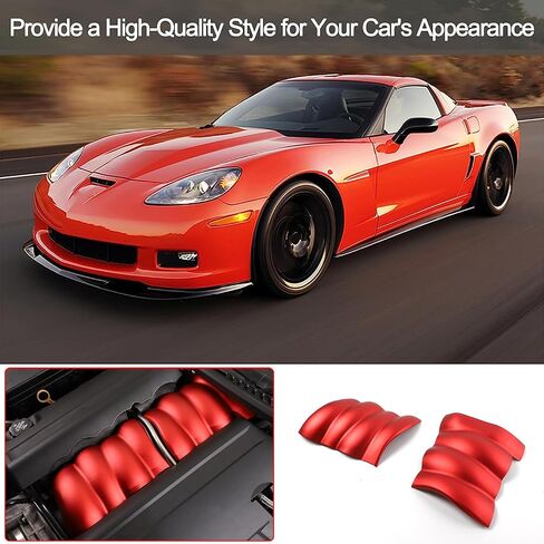 PIUGILH Car Fuel Engine Trim Covers Fit for C6 Corvette 2005-2013 Accessories, Aluminum Alloy Car Fuel Engine Middle Covers Protection Cover Plate, 2Pcs(Red) in Saudi Arabia