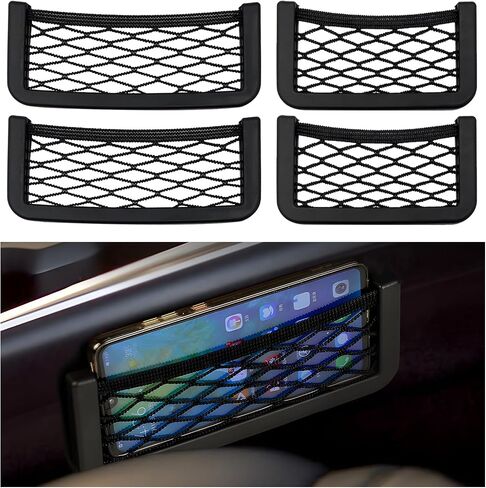 2 PCS Car Pocket Phone Nets, Purse Phone Holder Mesh Storage Bag with Double Sided Tape, Stick on Organizer Seat Side Back Automotive Storage Net Bag, Car Accessories in Kuwait