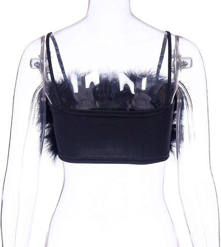Women's Sexy Rave Festival Feather Crop Tops Faux Fur Spaghetti Straps Tube Top Camisole for Party Festival Club in Saudi Arabia