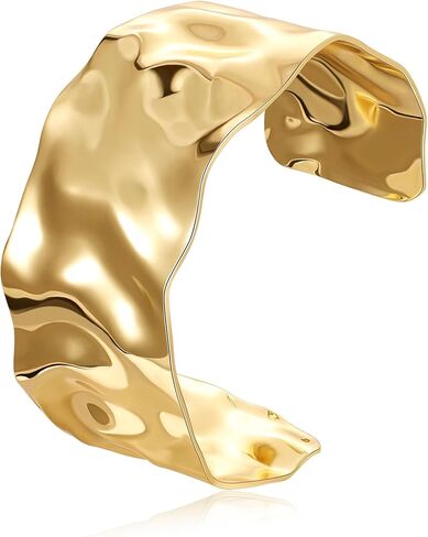 18K Gold-Plated Cuff Bracelet for Women Irregular Adjustable Open Bangle Cuff Bracelets Chunky Wide Multi-Layer Hammered Cuff Bracelet in Kuwait