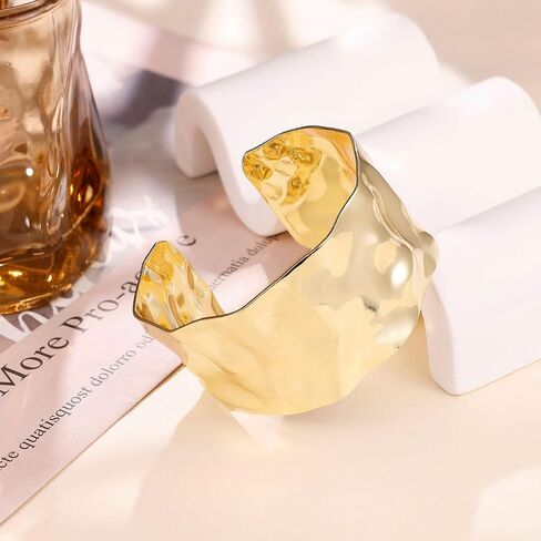 18K Gold-Plated Cuff Bracelet for Women Irregular Adjustable Open Bangle Cuff Bracelets Chunky Wide Multi-Layer Hammered Cuff Bracelet in Kuwait