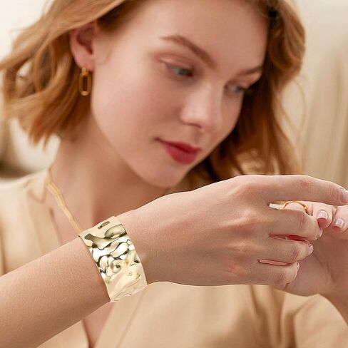 18K Gold-Plated Cuff Bracelet for Women Irregular Adjustable Open Bangle Cuff Bracelets Chunky Wide Multi-Layer Hammered Cuff Bracelet in Kuwait